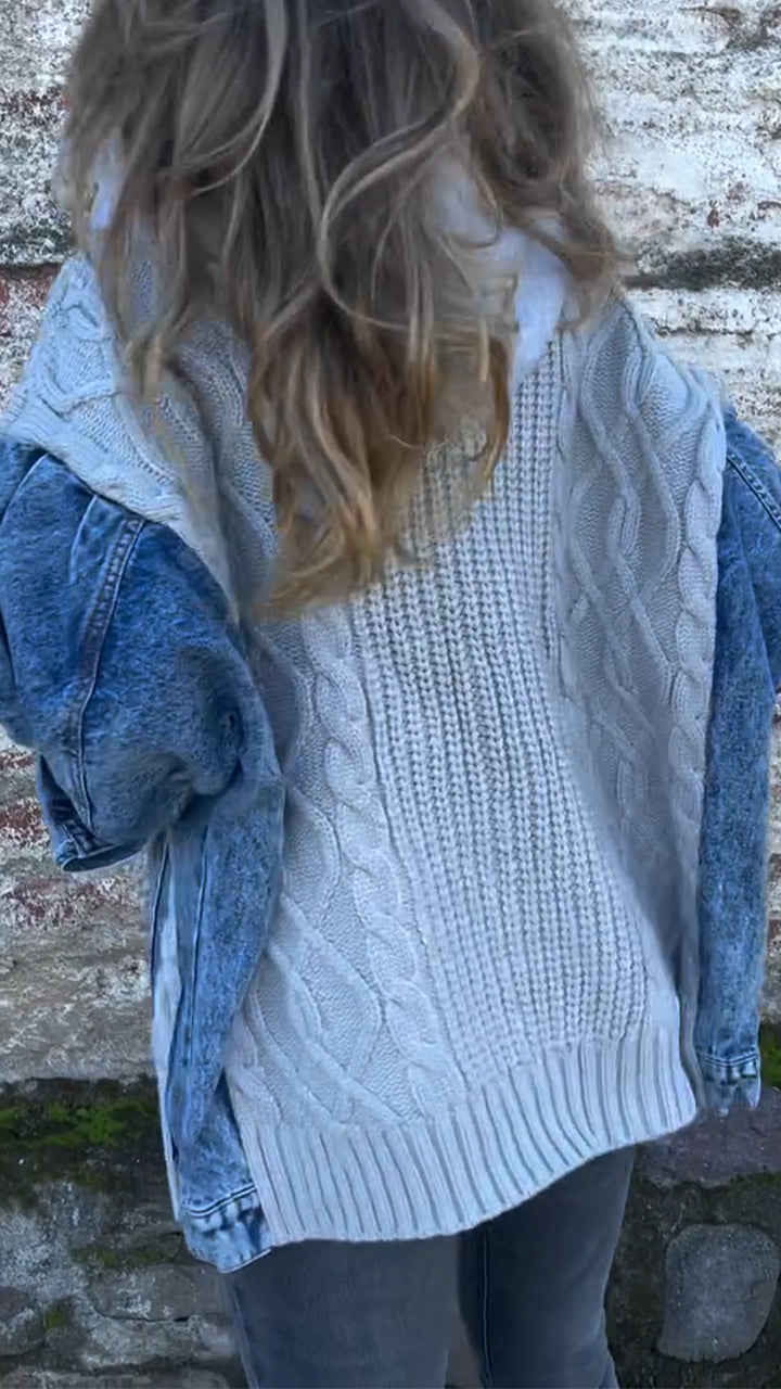 Women Round Neck Hooded Knitted Patchwork Casual Jacket